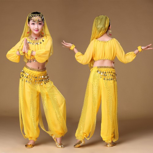 Children's Adult Indian queen belly dance costumes red yellow pink oriental dance performance girls belly dance dresses